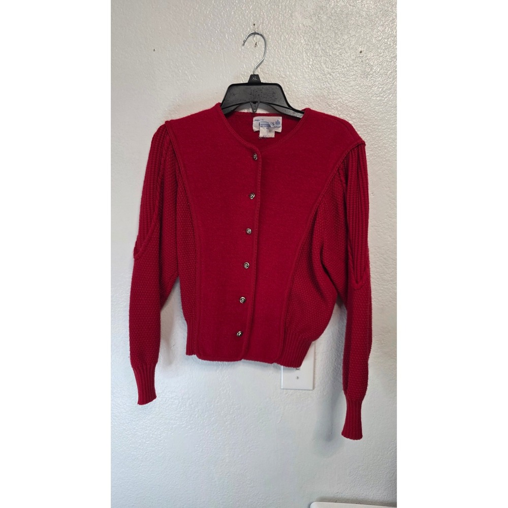 Deans of Scotland Wool Cardigan Sweater Womens Large Red Excellent
